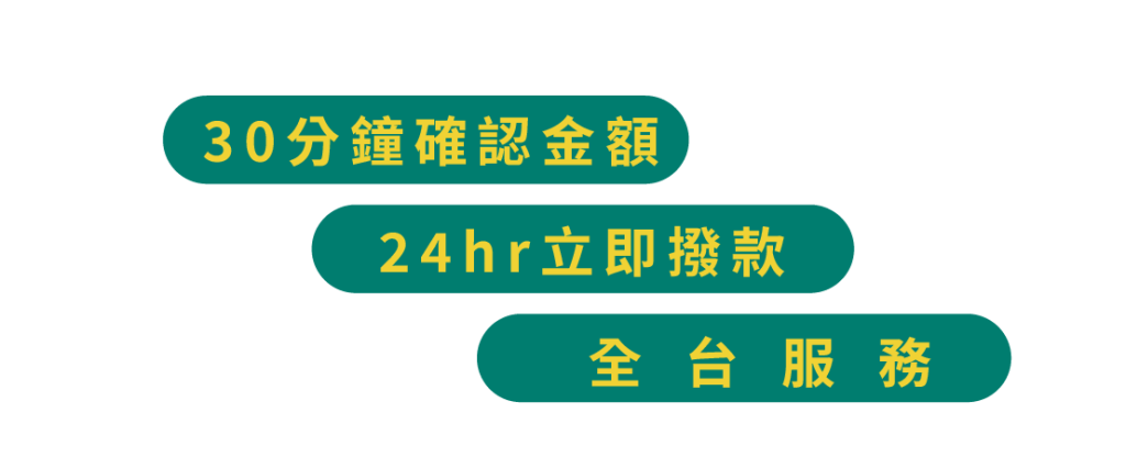 30分鐘確認金額，24hr立即撥款，全台服務