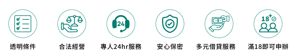 透明條件 合法經營 專人24hr服務 安心保密 多元借貸服務 滿18即可申辦